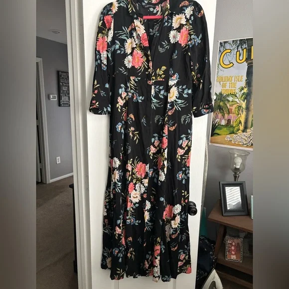ZARA Floral Black Maxi Dress - Picture 1 of 5